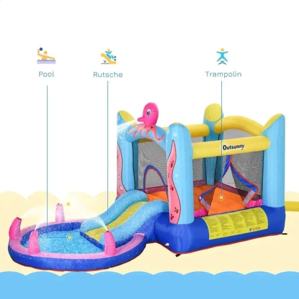 Rootz Bouncy Castle - Uppblåsbart hoppslott - Slide Bouncy Castle - Play Castle - Vattenland för barn - Uppblåsbar studsmatta - Vattenrutschbana Pool