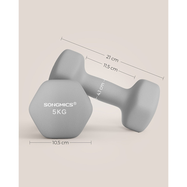 Rootz Neopren Hantlar Set - Grå - Gjutjärn - 5 kg Par - Ergonomiskt grepp - 21 cm x 10 cm - 11,5 cm x 4,1 cm