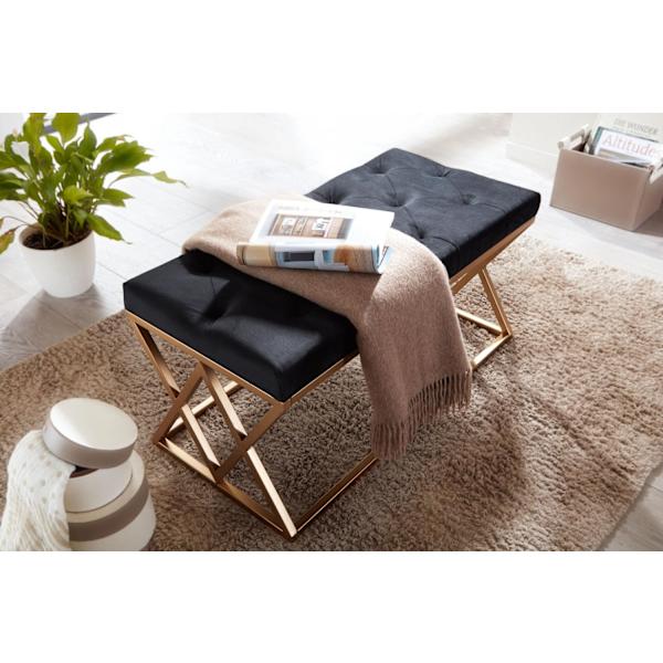 Rootz Modern Polstret bænk - Stilfuld bænk - Chesterfield-mønster - Guldramme - Håndlavet - Fløjlssæde - 90 cm x 46 cm x 44 cm