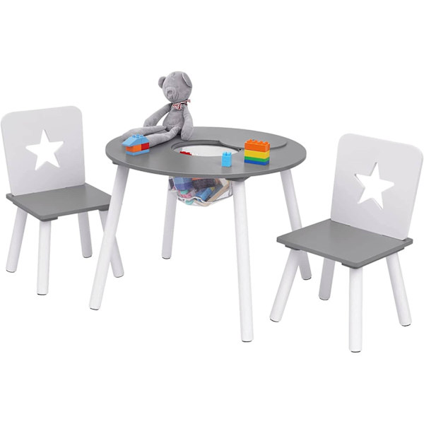 Rootz Barnsittgrupp - Stjärnmönstrat bord och stolar - Barnmöbler med förvaring - Engagerande design - Säker och hållbar - MDF och furu - Bord: φ59,5