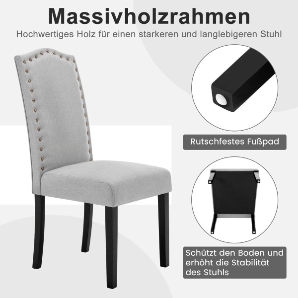 Rootz Set med 4 matstolar - Högryggsstolar - Massivträstolar - Ergonomisk design - Hållbar konstruktion - Golvskydd - Linne ljusgrå - 47cm x 103cm x 6