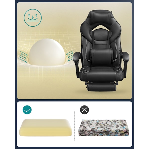 Rootz Gaming Chair - Racerstol - Ergonomisk stol - Lændestøtte - Justerbar nakkestøtte - Liggende ryglæn - Imiteret læder - 70cm x 64cm x 128cm