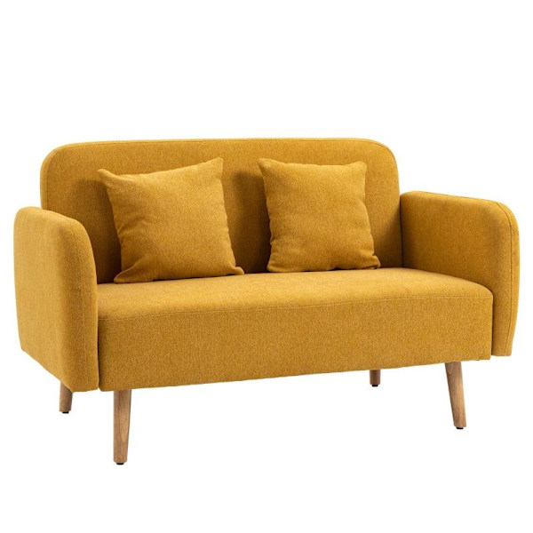 Rootz Dobbeltsofa - Polstring med hynder - Kompakt design - To-personers - Justerbar højde på fodstøtterne - Fløjlsagtig polyester - Gummitræ - Skum -