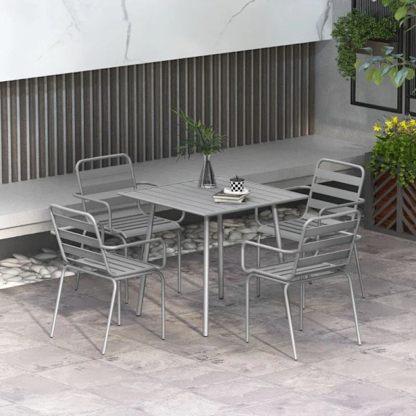 Rootz Trädgårdsmöbler Set - 5-delat - Utemöbler - Väderbeständig - Modern Design - Matbord+matstolar - Stål - Ljusgrå - 80 x 80 x 74 cm