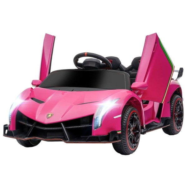 Rootz elektrisk barnbil - Licensierad Lamborghini Veneno - Åkbil för barn - Vingdörrar - Musikspelare - Fjärrkontroll - 111cm x 61cm x 45cm - Rosa