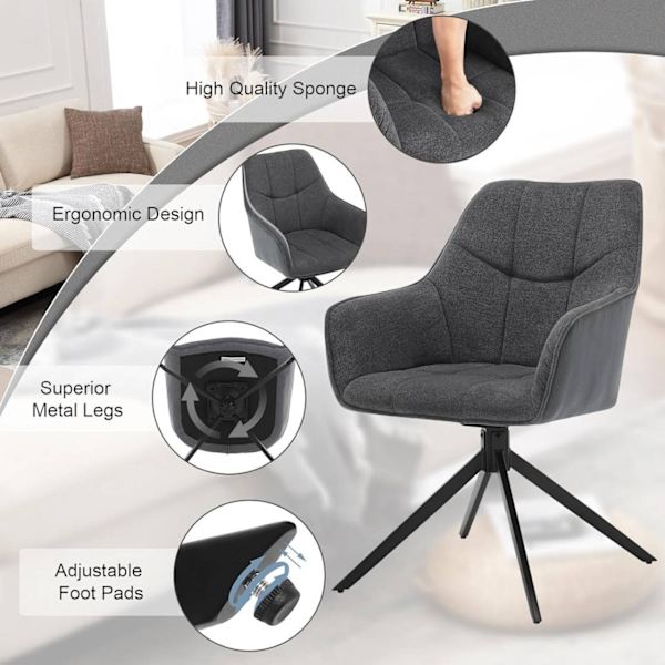 Rootz matstolsset - Snurrstol - Vadderat säte - 360° rotation - Chenille & Manchester - 58cm x 86cm x 63,5cm