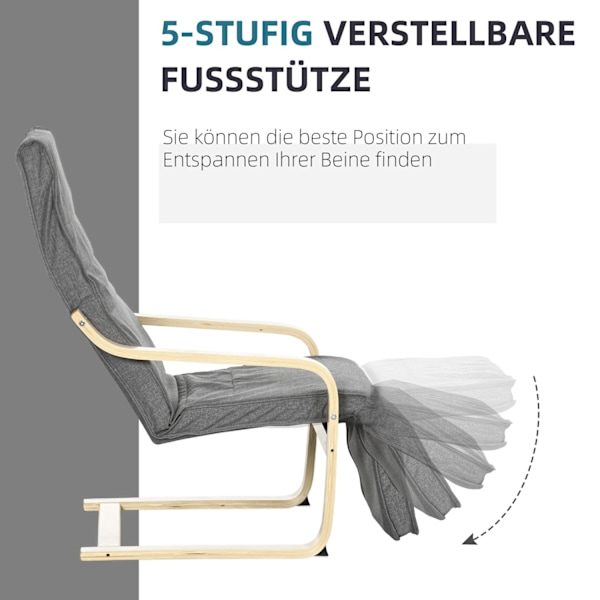 Rootz Accent Chair - Relaxation Chair - Recliner - Justerbar fotstöd - Björkved - 66,5 x 94 x 100 cm