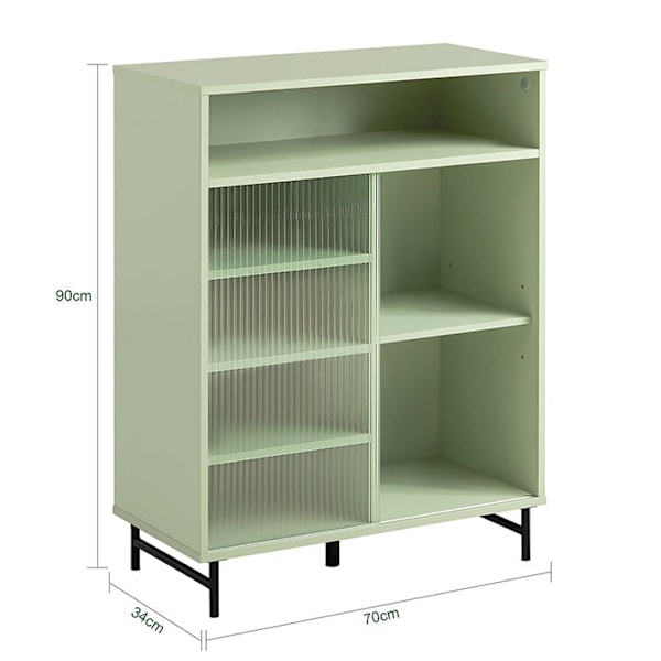 Rootz Moderne opbevaringsskab - Skænk - Entreskab - Kommode - MDF og metal med glas - Justerbar hylde - Skydedør - Stalddesign - 70 cm x 90 cm x 34 cm