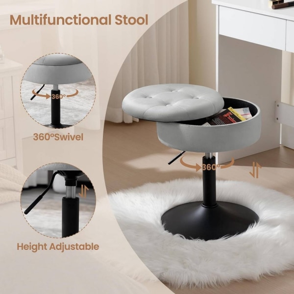 Rootz justerbar sammetsbarstol - Bänkpall - Kökspall - Slitstark, multifunktionell, förvaringsutrymme - 39,5 cm Sittdiameter, höjd 49,5-65 cm