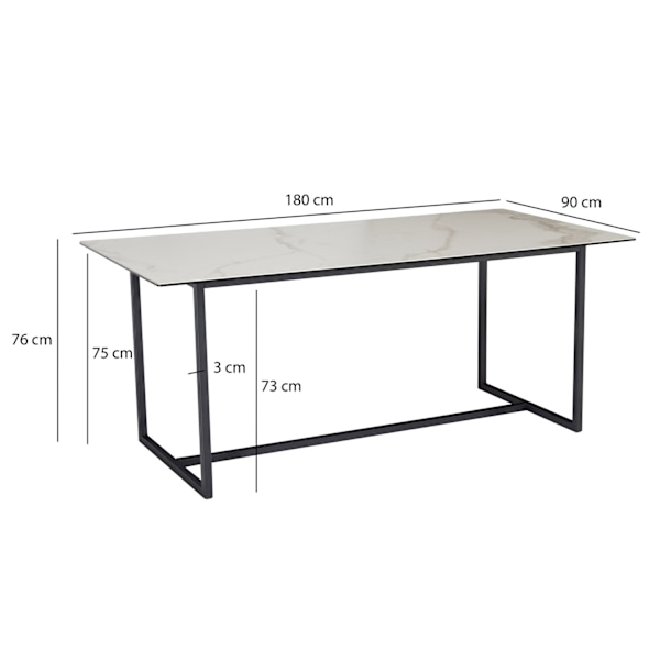 Rootz stort rektangulært spisebord - moderne marmorlook - Robuste metalben - Sæder til 8 personer - 180 cm x 90 cm x 76 cm
