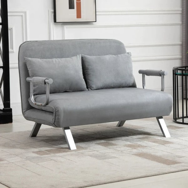 Rootz Bäddsoffa - Dubbelsoffa - Gästsäng - Stålram - Mjukt fodral i fuskmocka - Inklusive 2 kuddar - Sammetspolyester - Grå - 105W x 60D x 37H cm