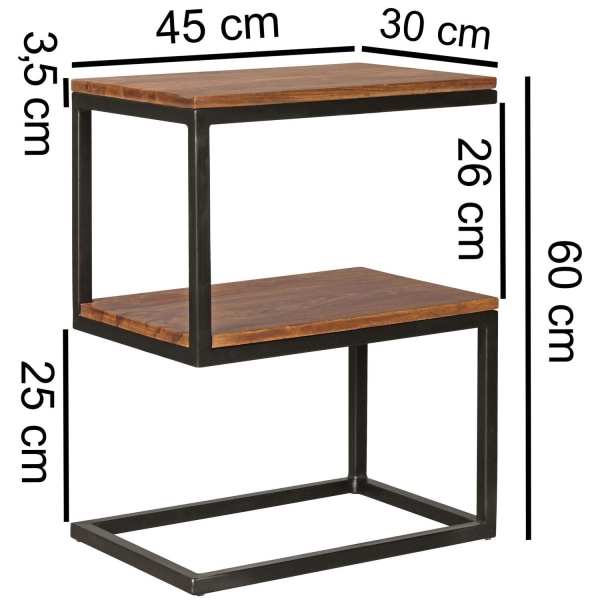 Rootz-sivupöytä S-muotoinen massiivipuu Sheesham - metalli 45 x