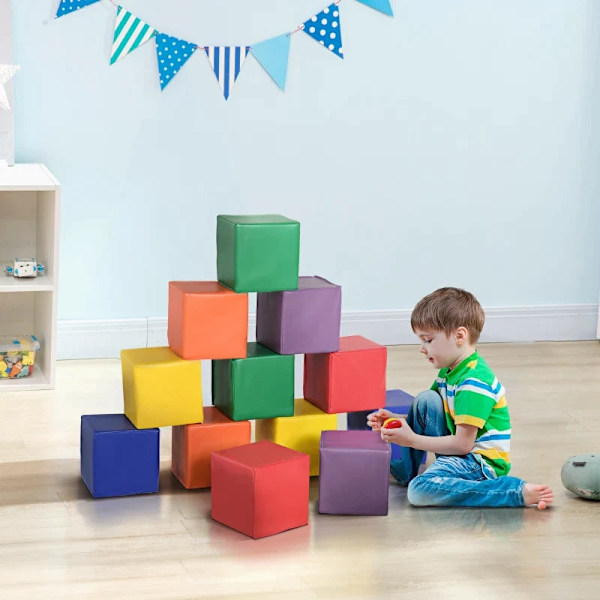 Rootz byggklossar - 12 skumbyggklossar - Byggleksaker - Barnskumklossar - 1-3 år gamla barn - konstläder EPE - Flerfärgad - 20L x 20W x 20H cm
