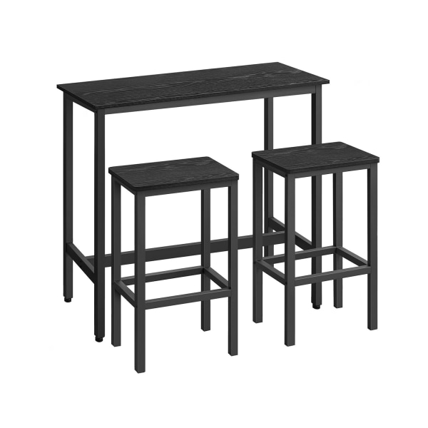 Rootz 3-delt barbordssæt - Pub-bord - Bordhøjde - spånplade og stål - 100 cm x 40 cm x 90 cm - 40 cm x 30 cm x 65 cm - Ibenholt sort-blæk sort - 20,2