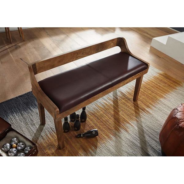 Rootz bänk äkta läder - massiv träbänk 108x63x43 cm - Klädd bänk med ryggstöd Bänk hall sovrum brun - Liten sängbänk i läder