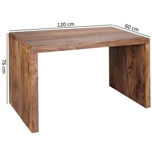 Rootz skrivbord massivt trä Sheesham datorbord 120 cm brett äkta trä design arkivering kontorsbord lantlig stil