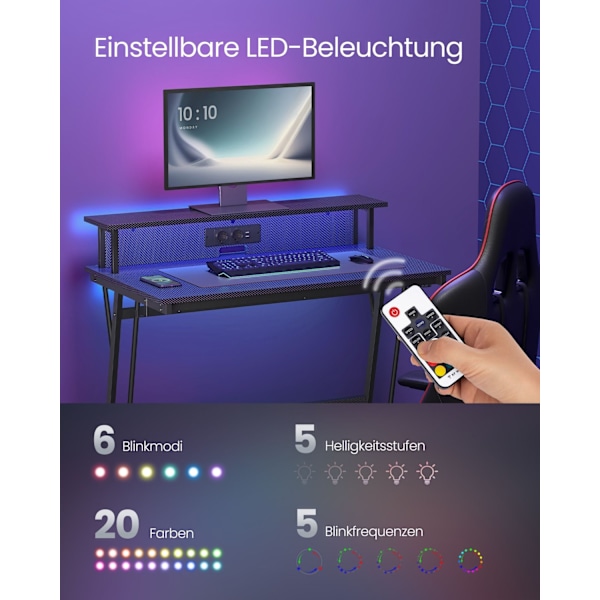 Rootz computerbord - Arbejdsstation - Arbejdsbord - Spånplade og stål - 60 cm x 120 cm x 76 cm - Skærmstativ - Ibenholt Sort - 19,6 kg - 100 kg Maks.