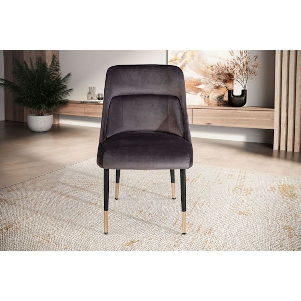 Rootz Modern Design -ruokailutuoli - Keittiötuoli - Samettipäällinen - Metalliset jalat - 49 cm x 85 cm x 56 cm - Harmaa ja kulta - Mukava pehmuste -