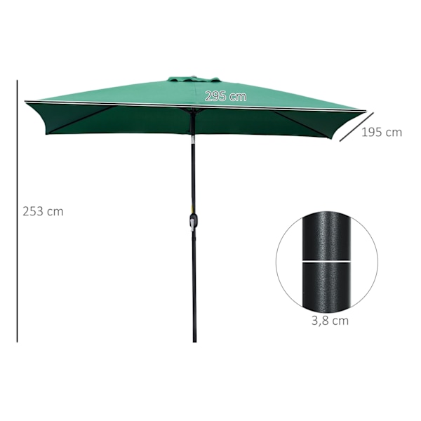 Rootz rektangulær parasol - Aluminium Garden Shade - UV -beskyttelse - 2,95 m x 1,95 m x 2,53m - Polyester med høj densitet
