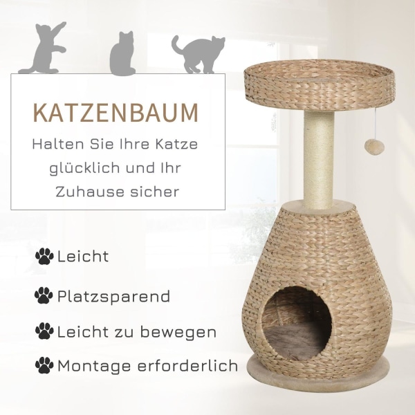 Nancy's Agen Point Cat Tree Krabpaal met Kattengrot - Geel - Gefabriceerd Hout, Pluche, Sisal - 15,74 cm x 15,74 cm x 32,48 cm