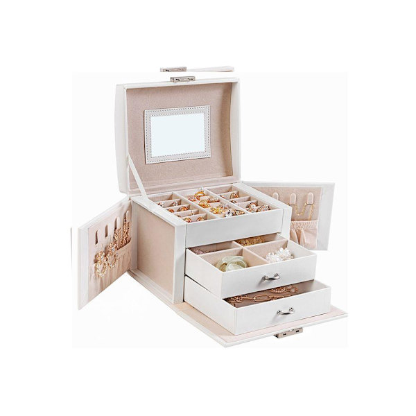 Rootz Smyckeskrin - Låsbar smyckeskrin - Smyckesskåp - Smyckeförvaring - Smyckeskåp - Smyckeskåp - Smyckesfodral - Polyuretan - MDF - Vit - 17,5 x 13,