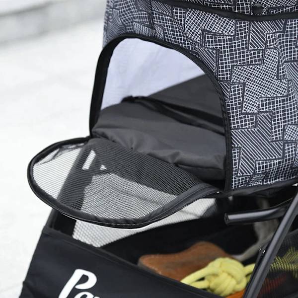 Rootz hopfällbar hundvagn - 1 korg - 1 kudde - 1 sidficka - Universalhjul - Bromsskydd - Korg - Grå - 81cm x 48cm x 99cm