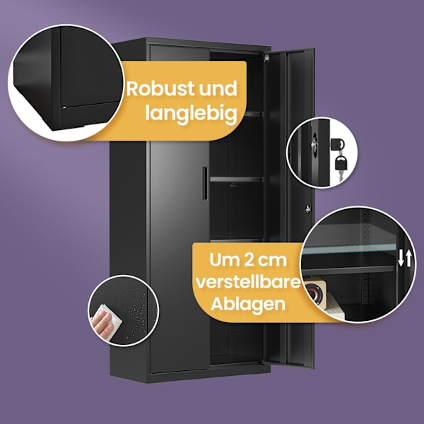 Rootz Multi -Purpose File Cabinet - Opbevaringsskab - Matt Black Cabinet - Holdbart pulverovertrukket stål - 40 x 80 x 180 cm