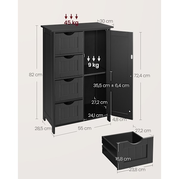 Rootz badrumsskåp - Förvaringsenhet - MDF-möbler - 30 cm x 55 cm x 82 cm - Bläcksvart - 13,3 kg - 45 kg Hyllkapacitet - Enkel montering