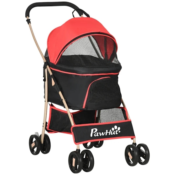Rootz 2-i-1 hundvagn - Husdjursvagn - Hopfällbar hundvagn - 1 korg - 1 väska - Universal hjulbroms - Röd - 82 cm x 49,5 cm x 98 cm