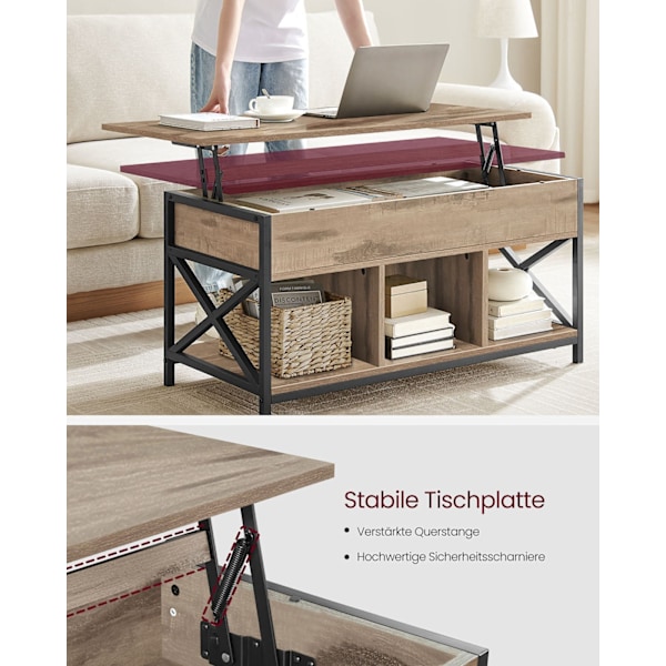 Rootz Sofabord - Centertabel - Stue Bord - Justerbar højde - 50 x 100 x (46,5-62) cm - Brun sort