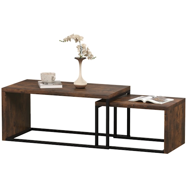 Rootz -uppsättning av 2 soffbord - soffbord - sidobord - Modern stil - MDF & metall - 90 x 48 x 42 cm / 59 x 42 x 36 cm - svart + brun