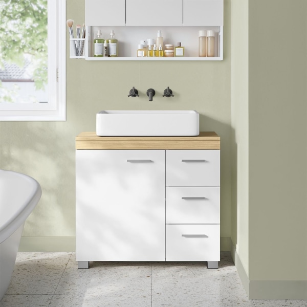 Rootz MDF vask underskab - Badeværelsesvask - Opbevaringsenhed - Cloud White-Natural Beige - Medium Density Fiberboard - 30cm x 70cm x 64cm - 20cm x 1