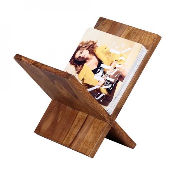 Rootz tidningsställ i massivt trä sheesham X-form 31 cm tidningsställ design prospekthållare lantlig stil
