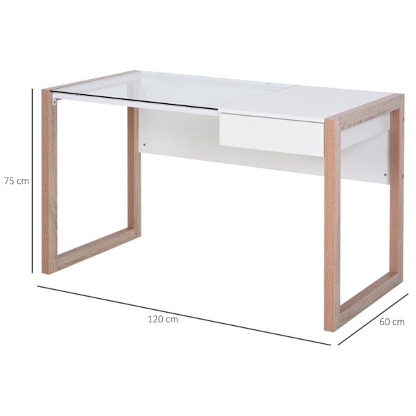 Rootz Computer Desk - Work Table - Hempered Glass Top - Integrerad låda - 120 x 60 x 75 cm - Modern design - Kontors- och sovrumsmöbler