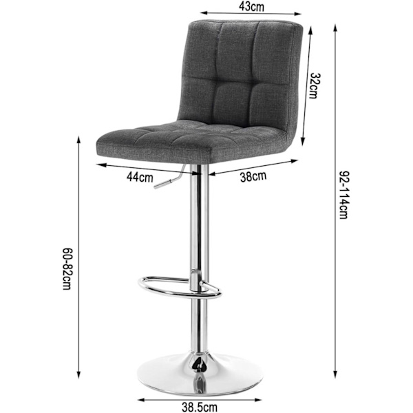 Rootz baarijakkara - Kääntötuoli - Säädettävä korkeus - Mukava pellavainen istuin - Kestävä ja ergonominen - Liukumaton pohja - 92-114cm x 44cm x 38cm