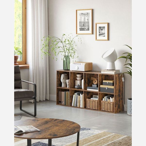 Rootz reol - reol med 8 rum - reol - træ reol - moderne reol - vægmonteret reol - spånplade - vintage brun - 30 x 65,5 x 129,5 cm (D x B x H)