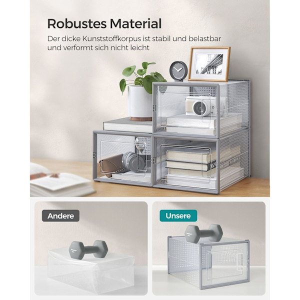 Rootz 18-pack skokartong - Förvaringsbehållare - Klara plastkorgar - Stapelbar - PP-material - ABS-ram - 35 cm x 25,2 cm x 19 cm