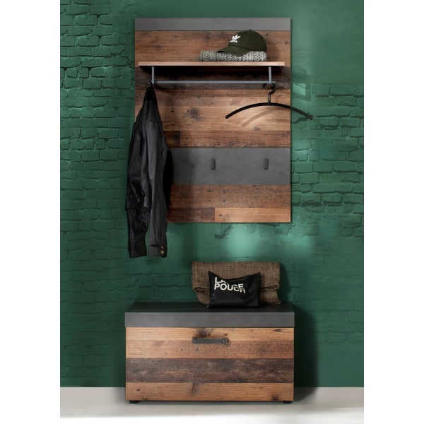 Rootz Garderobesæt 2-delt - Skab - Knagerække - Brun og Sort - 80 x 192 x 37 cm