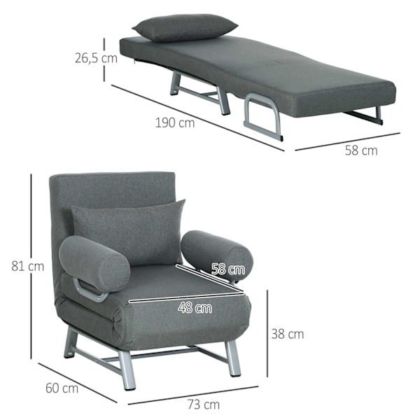 Rootz fåtöljbädd - liggande stol - vikbar stol - maximal komfort - grå - 73x60x81cm