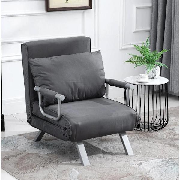 Rootz Relax fåtölj - Gästsäng - Armstöd - 3-i-1 - Schäslong - Dyna - Grå - 65 x 69 x 80 cm
