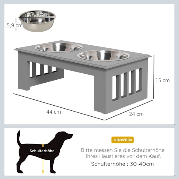 Rootz Hundefoderstation - Hævet foderautomat - Rustfri stålskåle - MDF-hus - Hygiejnisk - 44cm x 24cm x 15cm