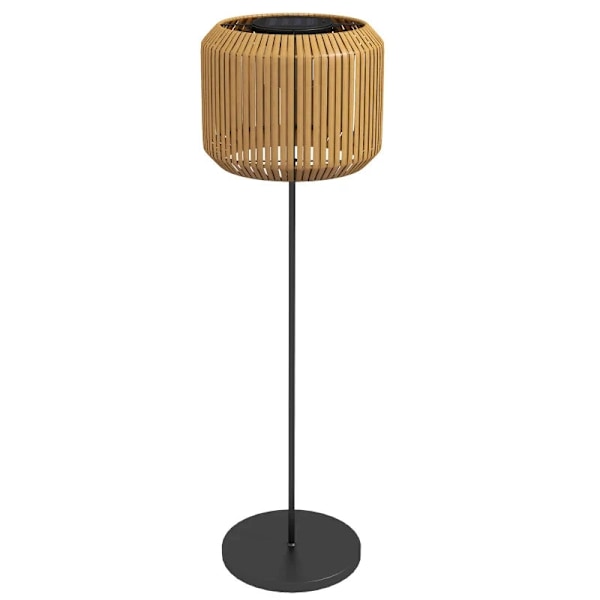 Rootz Havelys - Rattan Udendørs Lys - Solar Havelampe - Automatisk tænding - LED - Vejrbestandig - Metalramme - Sort + Gul - Ø34 x 130cm
