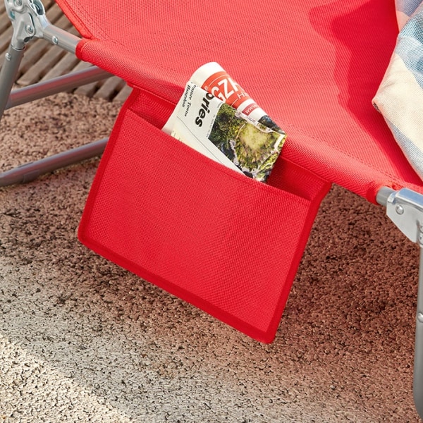 Rootz Justerbar liggestol - Strandseng - Havestol - Sammenklappelig, åndbar, med sidelomme - Rød - 195cm x 58cm x 63cm