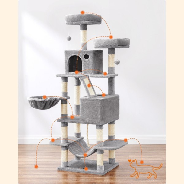 Rootz Multi-Level Cat-skrapstolpe - Kattträd - Kattlägenhet - Material av hög kvalitet - Mysigt plyschskydd - Interaktiva lekfunktioner - Skyddar möbl
