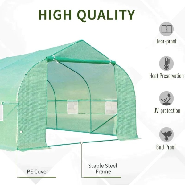 Rootz-foliokasvihuone - Kasvihuone - Kylmärunkoinen kasvihuone - Polytunnel-kasvihuone - Suuri kasvihuone - Vihreä - 6Lx3Wx2H CM