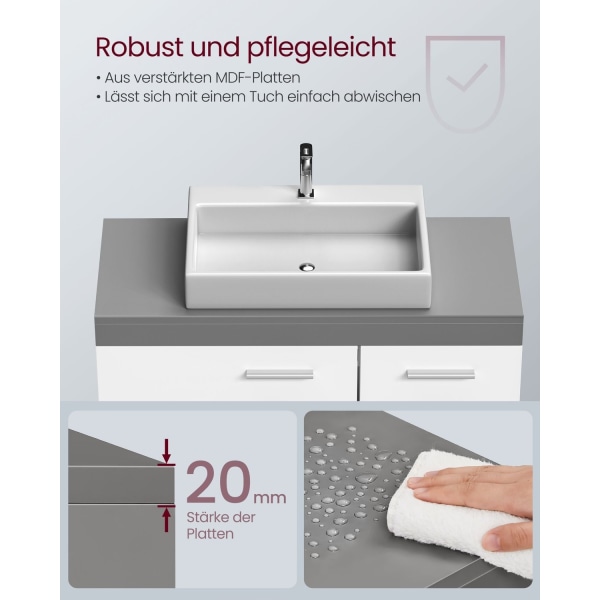 Rootz Hvid-Cement Grå Vask Underskab - Badeværelsesvask - Opbevaringsenhed - MDF-konstruktion - Rummeligt design - Nem montering - 30cm x 70cm x 64cm
