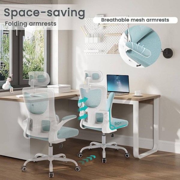 Rootz Ergonomic Office Chair - Mesh Skrivbordsstol - Svankstöd - Gungfunktion - Justerbart nackstöd - 62cm x (116-123,5)cm x 69,5cm