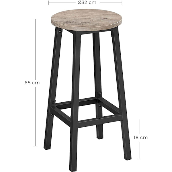 Rootz Barstolar - Set med 2 - Köksstol - Metallstomme - Bearbetat trä - Grå - 32 x 65 cm
