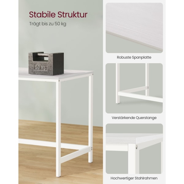 Rootz Maple White Desk - Skrivebord - Studiebord - Spånplade og stålkonstruktion - Rummelig arbejdsflade - Nem montering - 60cm x 120cm x 76cm