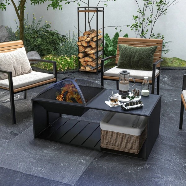 Rootz BBQ Grill - 4 hovedbrændere - Sidekroge - 1 varmeplade - Sidebord - Bundhylde - Krydderihylde - Galvaniseret stål - Rustfrit stål - Sort-sølv -